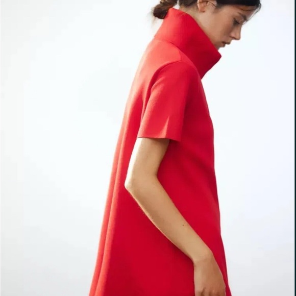 ZARA Red Short Sleeve Zipper Collar Dress Mini A-Line Size M - Picture 5 of 8